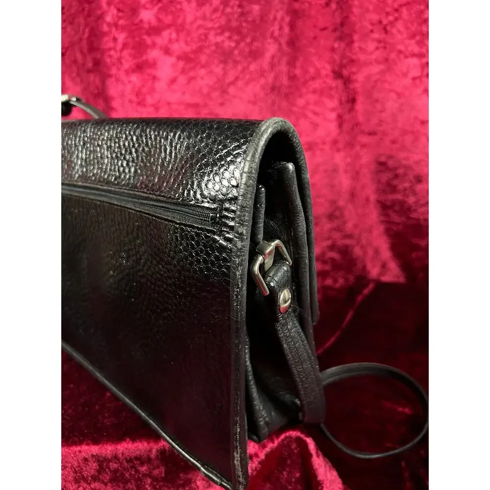 Vintage Y2K Black Leather Shoulder Bag - Reptile Embossed Patchwork Purse